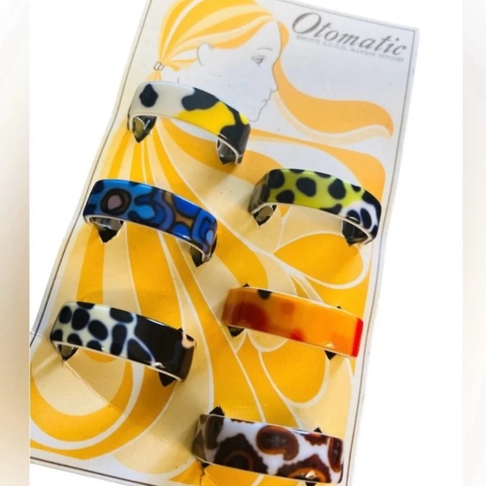 1960’s‎ Vintage French Ponytail Holder Hair Clip Multi-Colored Neon Animal Print